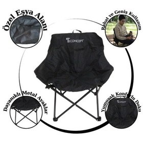 Resim T.concept Konforlu Kolay Taşınabilir Metal Ayaklı Katlanabilir Büyük Geniş Kamp Sandalye Siyah Renk Siyah 