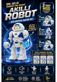 Resim Işıklı Sesli Pilli Hareketli Yürüyen Robot Oyuncak Pilli Robot Beyaz 