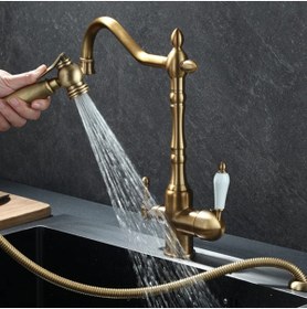 Resim OEM Mutfak Evye Bataryası Dual Flow Su Arıtma Çıkışlı + Bide Fiskiyeli Takım Yeni Tasarım Antik 7 Yıl Garantili 