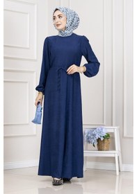 Resim Sevitli Beli Tünelli Fitilli Aslı Elbise-saks Mavi-5465 Saks Mavi 