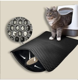 Resim Cemgizay Büyük Kedi Tuvaleti Önü Elekli Paspas - Kolay Kum Boşaltımı, Plastik, 60x42 Cm Siyah 