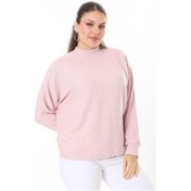 Resim Kadın Büyük Beden Bebe Mavisi Yün Viskon Kumaş Yarasa Kollu Bluz 65n37703-pembe Pembe 