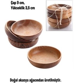 Resim Dekoratif Çerezlik Tabak, Doğal Ahşap Akasya Çerezlik 9 Cm, 4'lü Set Kahverengi 