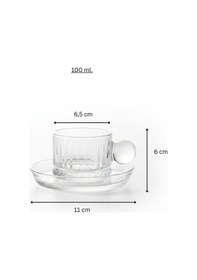 Resim Elysia Desen Cam 6 Kişilik Tabaklı Duble Türk Kahvesi Espresso Fincan Seti 6 X 100 Ml Şeffaf 