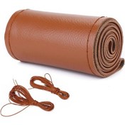 Resim Deri Araba Direksiyon Simidi Üzerinde Direksiyon Kılıfı Araba Örgü 38 Cm Dıy Brown-sideline Type 