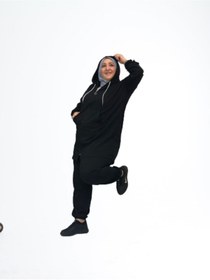 Resim CNG MODA Kadın Büyük Beden Tomy Fermuarlı Kapüşonlu Eşofman Takımı Siyah 