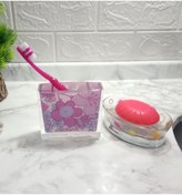 Resim Genel Markalar Diş Fırçalık Sabunluk 2 Li Banyo Seti,pembe Çiçekli Akrilik 