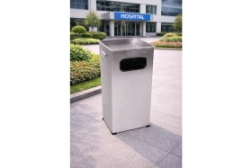 Resim Hijyen Dükkanı Metal Kare Kumluklu Dış Mekan Küllük 430 Kalite Paslanmaz Çelik 63 Litre Büyük Boy Kare Gövde Çöp Kovalı Küllük S-199 