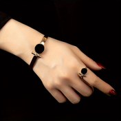 Resim 18K Altın Kaplama Çinko Alaşım Mücevher Seti, Elegant & Seksüel Stil, Siyah Plastik İnlay ile, Günlük & Parti Giyim için - Tüm Mevsimler için Çok Yönlü Aksesuar 