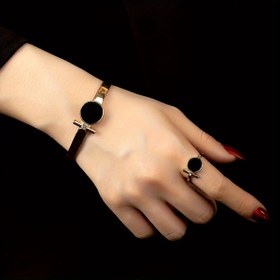 Resim 18K Altın Kaplama Çinko Alaşım Mücevher Seti, Elegant & Seksüel Stil, Siyah Plastik İnlay ile, Günlük & Parti Giyim için - Tüm Mevsimler için Çok Yönlü Aksesuar 