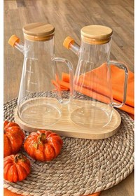 Resim 2 Adet Bambu Kapaklı Borosilikat Cam Yağlık Sirkelik 900ml Şeffaf 