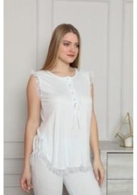 Resim Limissi 413 Mavi Hamile Lohusa Dantelli Pijama Tk 