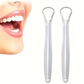Resim 2 Adet Paslanmaz Çelik Dil Kazıyıcı - Kavisli Tasarım, Kokusuz ve Hijyenik Ağız Bakımı Aracı, Taze Nefes İçin, Şık Metalik Yüzey, Pürüzsüz Yüzey 
