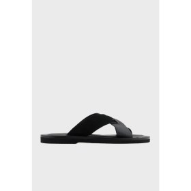Resim Emporio Armani Deri ve Süet Detaylı Çapraz Çift Bantlı Terlik Erkek Terlik X4P124 XR340 K001 