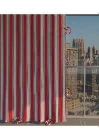 Resim Gencer Home Balkon Perdesi Bağcıklı Ölçü Seçenekli Kırmızı Beyaz Çizgili Kırmızı 