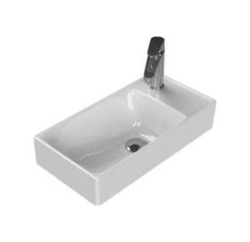 Resim Turkuaz Sharp Etajer Uyumlu Lavabo 50 25 Cm Sağdan Batarya Delikli Beyaz 