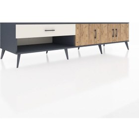 Resim Kronos Tv Ünitesi 2 Raflı Tek Çekmeceli 3 Kapaklı 220x59x51 Antrasit-çam/aytaşı Atlas Çam/aytası - Antrasıt 