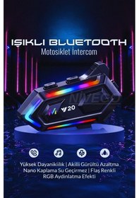 Resim Nivego Motosiklet İntercom Kask Kulaklık Bt5.3 Stereo Rgb Işıklı Bluetooth Su Geçirmez Kulaklık 