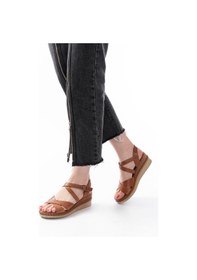 Resim 731-045 Taba Çapraz Hakiki Deri Dolgu Topuklu Günlük Kadın Sa... Taba 