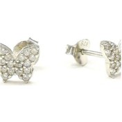 Resim Omar Silver Kadın Kelebek Zirkon Taşlı Çivili Gümüş Küpe Omr7503 