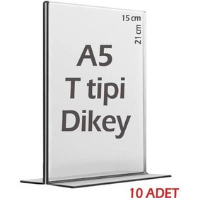 Resim A5 T-Tipi Dikey Şeffaf Pleksi Mika Föylük Menü Broşürlük Etiketli 