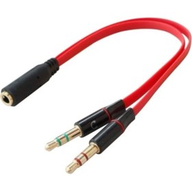Resim Istatek Y Kablo 3.5 mm Dişi To 2 x 3.5 mm Erkek Kulaklık Mikrofon Ayırıcı Kırmızı 
