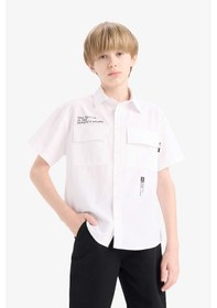 Resim DeFacto Erkek Çocuk Oversize Geniş Kalıp Polo Yaka Baskılı Poplin Kısa Kollu Gömlek E5034A825SMWT34 