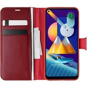 Resim Samsung Galaxy M11 Kılıf Delux Leather Wallet Kırmızı Microsonic