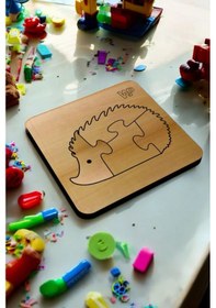 Resim Plywood Ahşap Boyanabilir Çocuklar Puzzle Kirpi Boya Setli 