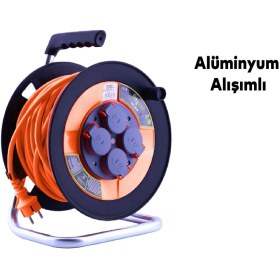 Resim Plastik Makaralı Seyyar Kapaklı 4 Prizli IP44 Uzatma Kablosu 3x2.5 mm 30 Metre Cca Kablo 