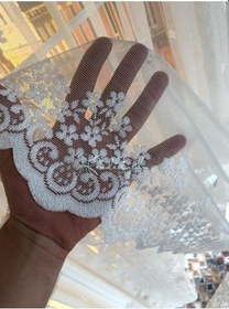 Resim Tül Perde Şazeli Desen Pırıltı Zeminli Jakar Örme Ekru 