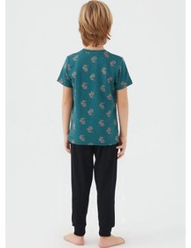 Resim Armetti Erkek Çocuk Palmiye Ağaçlı Pijama Takım-12638 Yeşil 