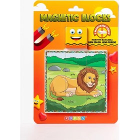Resim Güzel Hediyem Manyetik Blok Çift Taraflı 9 Parçalı Mıknatıslı Puzzle 2 Görsel Aslan-Zebra Yapboz 