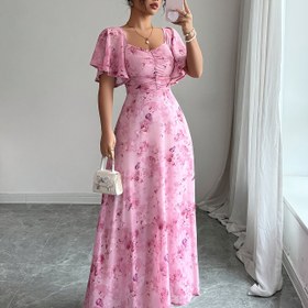 Resim Kadınlar İçin Şık Fransız Tarzı Çiçek Desenli Elbise - Bel Vurgulu ve Göğüs Detaylı, Görünmez Kumaş - Düğünler, Partiler, Günlük Kullanım için Resmi ve Gündelik Giyim - Makinede Yıkanabilir Abiye Elbisesi, Davetiyeli Kıyafetler 