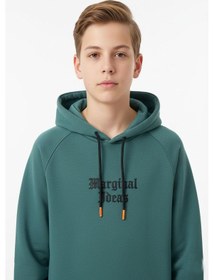 Resim Kapşonlu Baskılı Erkek Çocuk Sweatshirt-90870 Yeşil 