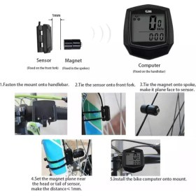 Resim Sunding SD-591 Kablolu Dijital Bisiklet Km Saati Hız Göstergesi Su Geçirmez LCD Ekran 