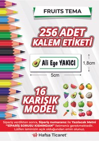 Resim Hafsa Ticaret 256 Adet Kalem Etiketi Meyveler - Fruits Tema Isimli Kişiye Özel Okul Etiketi 