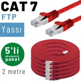 Resim IRENIS 5 Adet 2 Metre Cat7 Kablo Yassı Ftp Ethernet Network Lan Kablosu, Kırmızı 