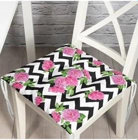 Resim RealHomes Zigzag Zebra Temalı Gül Motifli Modern Pofidik Sandalye Minderi 