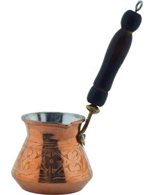 Resim Ludıa İşlemeli Ahşap Saplı El Yapımı Eskitme Bakır Cezve M3 