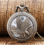 Resim HEPBİMODA Retro Kartal Kabartmalı Quartz Köstekli Saat Kartallı Cep Saati 