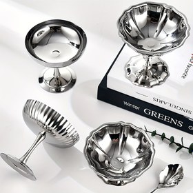 Resim Paslanmaz Çelik Dondurma Bardağı, Salata Kasesi, Tatlı Meyve Tabağı, Mini Yuvarlak Ayaklı Yoğurt Atıştırmalık Kasesi, Tekrar Kullanılabilir ve Temizlemesi Kolay, Ev Partileri, Tatlı Dükkanları, Barları için Uygun 