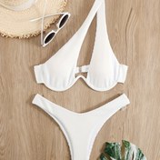 Resim Tek Omuzlu Asimetrik Kesik Detaylı 2 Parça Bikini Mayo Takımları, Kadın Mayo ve Giyim 