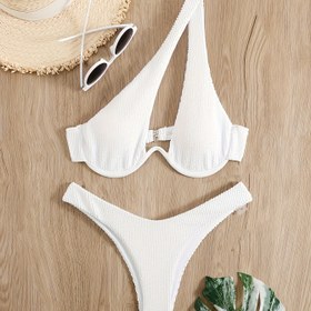 Resim Tek Omuzlu Asimetrik Kesik Detaylı 2 Parça Bikini Mayo Takımları, Kadın Mayo ve Giyim 