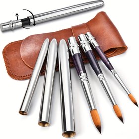 Resim Seyahat Sulu Boya Fırçaları, Koruyucu Kılıf Saplı Yuvarlak Ekstra Uzun Sentetik Sable Cep Boya Fırçaları, Sulu Boya Akrilik Gouache Mürekkep için Mükemmel 3'lü Set, Kış ve Yeni Yıl için Mükemmel 