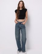 Resim Regular Fit Yüksel Bel Geniş Paça Kadın Siyah Jean Pantolon Colin's