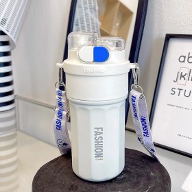 Resim Shun Shop Göz Termos Kupası, Çift Içecek Kayışı Su Kupası, Iyi Görünümlü Öğrenci Spor Kupası, Dışarı Çıkarken Uygun Seyahat Kupası (Yurt Dışından) 