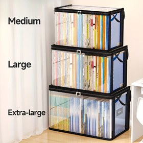 Resim Sınıflar için yeni katlanabilir kitap saklama kutusu, şeffaf ve su geçirmez, evde kitapları düzenlemek için ideal. 