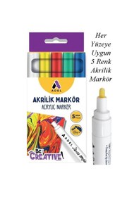 Resim Akrilik Markör Seti 5 Renk 1 Paket 2 Mm Yuvarlak Uçlu Akrilik Marker Keçe Uçlu Seramik Ahşap Kumaş Tuval Taş Her Yüzeye 