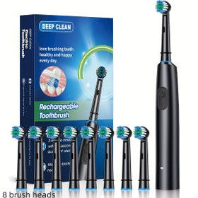 Resim Yetişkinler için 8 Fırçalı Elektrikli Diş Fırçası - Şarj Edilebilir, 5 Temizleme Modu, Akıllı Zamanlayıcı ve 3 Saat Hızlı Şarj, Orta Sertlikte Nylon Kıllar ile Seyahat Dostu Tasarım, 1 Ana Ünite + 8 Yedek Fırça Başlığı, Babalar Günü, Anneler Günü Hediyesi 2002 